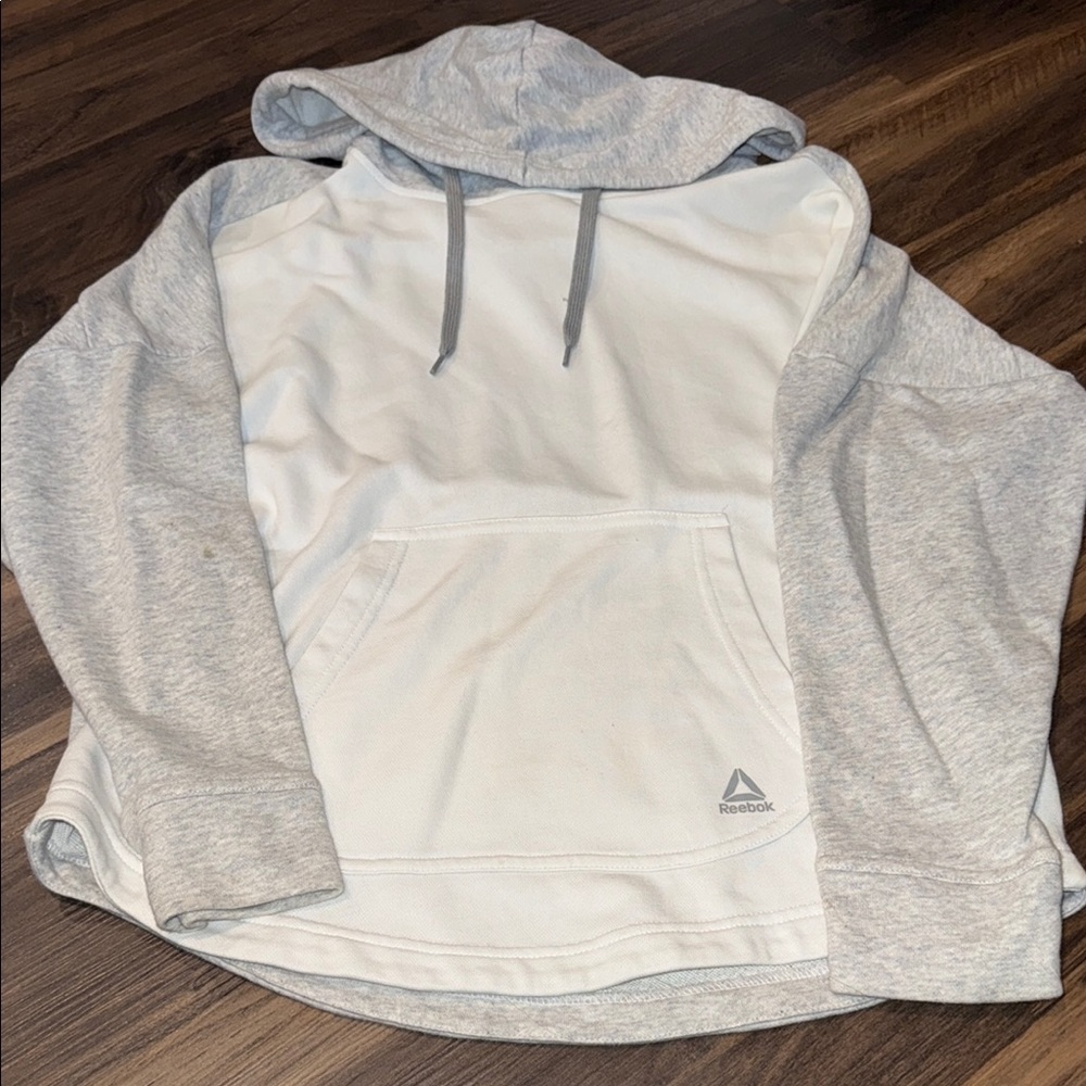 Reebok Gray and White Athletic Sweater